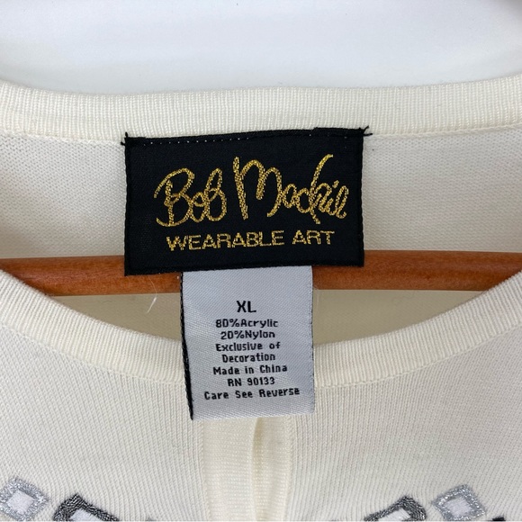 Bob Mackie Womens Size XL 2 Pc Sweater Set Tank Cardigan Black/White Embroidered - Picture 14 of 16